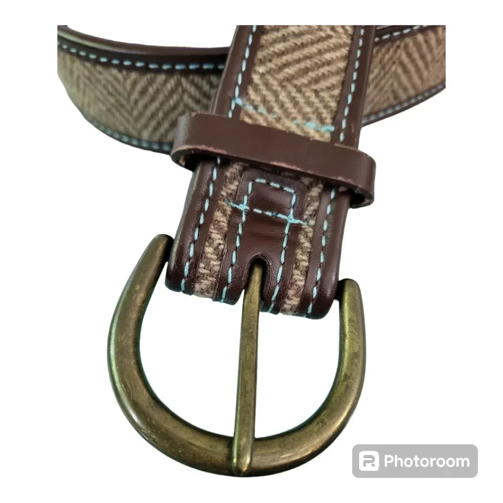 Faux leather herringbone pattern belt‎